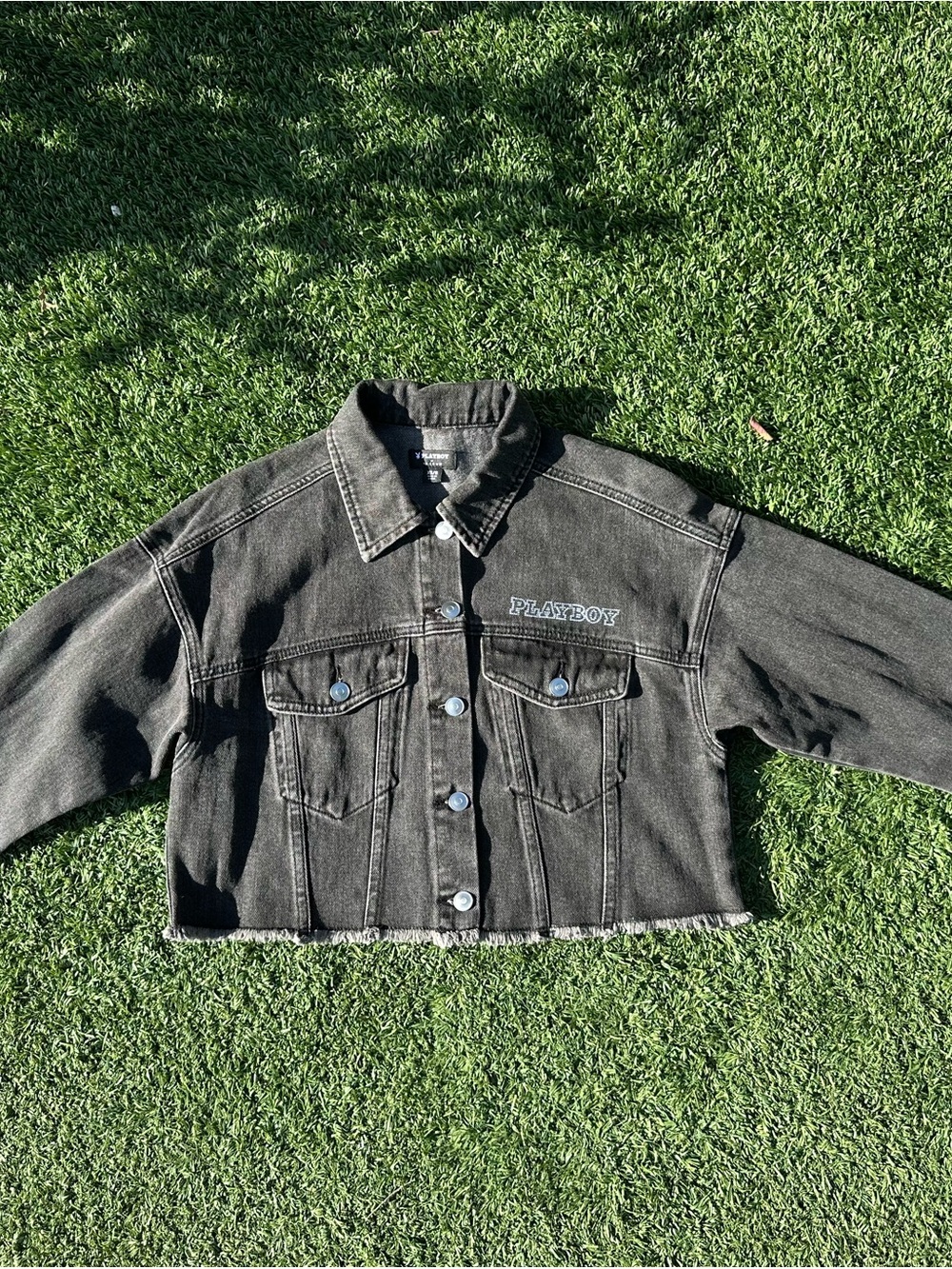 PLAYBOY Washed Black Cropped Denim Jacket
